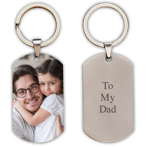 Gift For Dad Custom Gifts Photo Stainless Steel Keychain With Engraving Back