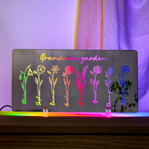 Personalized LED Name Mirror Light Grandma's Garden Sign with Birth Month Flower - photomoonlamp