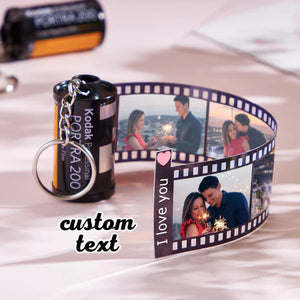 Personalised Camera Film Roll Keyring with Custom Text Anniversary Gifts for Him