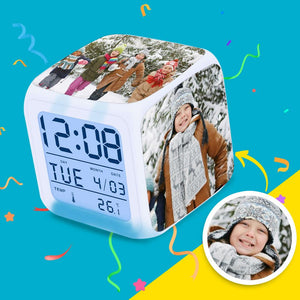 Personalized Photo Alarm Clock Home Decoration Multiphoto Colorful Lights Four Pictures