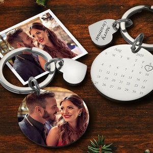Anniversary Gifts, Custom Photo Engraved Calendar Keyring personalized keychain