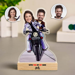 Custom Plaque Motorcycle Couple with Wooden Stand Personalized Face MiniMe Decor Original Funny Gifts