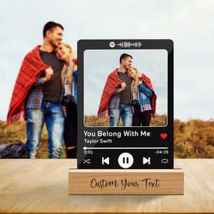 Custom Acrylic Spotify Song Plaque with Engrave Wood Stand Wedding Anniversary Gift - photomoonlamp