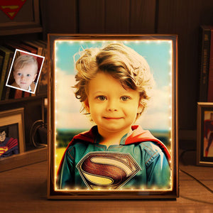 Custom Face Superman Mirror Light Gifts for Kids / Son Personalized Portrait from Photo - photomoonlamp