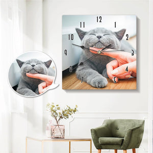 Custom Photo Wall Clock Square Lovely Cat Face Printed