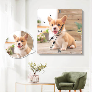 Custom Photo Wall Clock Square Cute Dog Face Printed