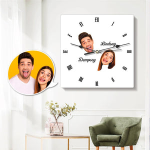 Custom Photo Engraved Wall Clock Square Photo Face Couple