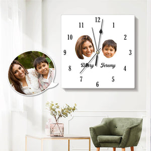 Custom Photo Engraved Wall Clock Square Gifts for Mom