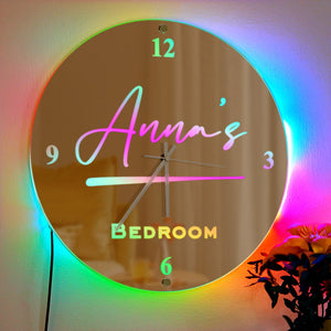 Custom Name Clock Mirror Light Wall Decor - photomoonlamp