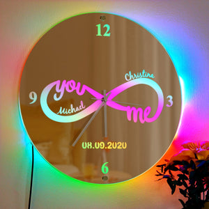 Custom Infinity Name Clock You & Me Personalized Date Mirror Light Wall Decor - photomoonlamp