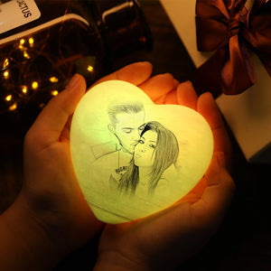 Anniversary Gifts Custom 3D Printed Photo Heart Lamp Personalized Night Light - 2 Colors (10-15cm) for Wife