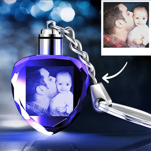 Gifts for Dad Custom Crystal Heart Shape Photo Keychain