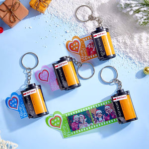 Custom Photo Film Roll Keychain Colorful Heart Decor Camera Keychain Christmas Day Gift - photomoonlamp