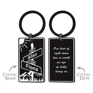 Custom Name Text Street Sign Keychain Personalized Intersection of Love Anniversary Gift For Couples - photomoonlamp