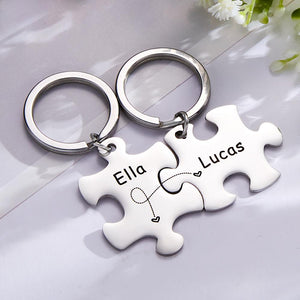 Custom Engraved Keychain Puzzle Keychains Set Anniversary Gift for Lover
