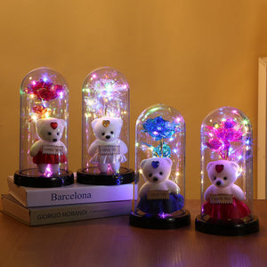 Romantic Simulation Eternal Rose Flower Bear Glass Cover LED Night Light - photomoonlamp