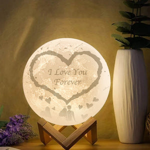 Engraved Heart Moon Lamp Personalized 3D Moon Lamp Keepsake Gifts - Touch Two Colors 15cm-20cm Available