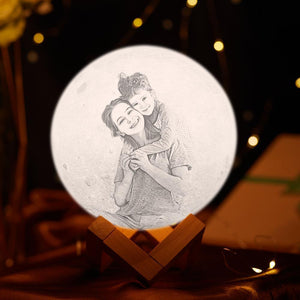 Custom Photo Engraved 3D Printing Moon Lamp, Best Gifts Idea For Family - Tap Three Colors