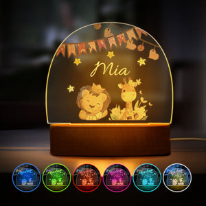 Custom Name King Lion And Giraffe Kids Bedside Lamp Personalised  Kids Room Gift - photomoonlamp
