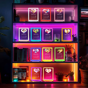 Personalized Heart Photo Calendar Night Light With Neon Sign Custom Date Lamp For Couples - photomoonlamp