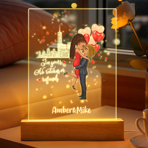 Custom Couple Image Cartoon Plaque Lamp Valentine's Gifts I'm Yours No Returns or Refunds - photomoonlamp