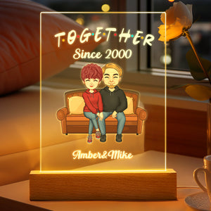 Custom Couple Personalized Hairstyle Clothes and Name Cartoon Plaque Lamp Valentine's Gifts - photomoonlamp