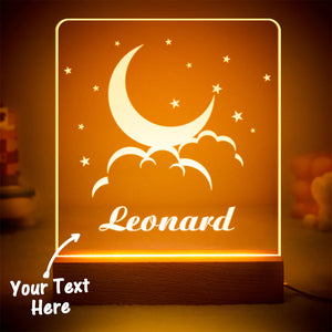 Custom Engraved Moon and Clouds LED Night Light Personalized Acrylic Kids Lamp for Bedroom - photomoonlamp