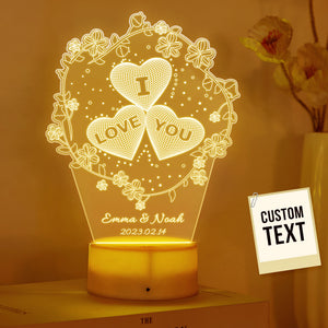 Custom Name Heart Flower Night Light Personalized I Love You For Home Decor - photomoonlamp