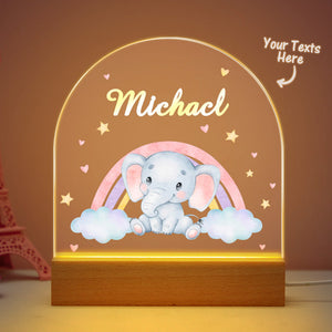 Custom Name Elephant Kids Bedside Lamp Personalised Animal Acrylic LED Night Light Gift Wooden Base Baby Gift - photomoonlamp