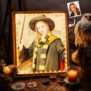 Custom Face Mirror Lamp Hufflepuff Personalized Photo Portrait Light Hogwarts Gifts for Girls - photomoonlamp