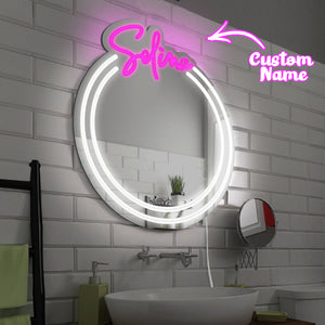 Personalized Name Mirror Light for Wall Custom Color Neon Mirror LED Dimmable Light Birthday Party Wedding Gift - photomoonlamp