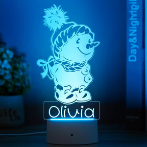 Personalized Snowman Night Lamp With Custom Name Night Light Kid's Bedroom Decor Children's LED Light
