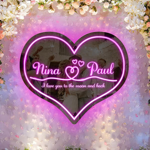 Personalized Mirror Light Heart Marquee Wedding Gifts - photomoonlamp