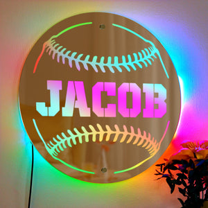 Personalized Name Baseball Mirror Light Gift for Boyfriend - photomoonlamp