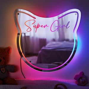 Custom Name Mirror Light Cat Colorful Lights Home Gift - photomoonlamp