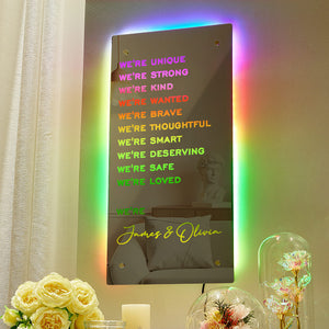 Valentine's Day Gift WE ARE Personalized Name Mirror Light Light Up Colorful Bedroom Lamp Gift for Couple - photomoonlamp