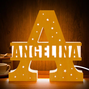 Personalized Initial Name Wooden Night Light Custom Letter Lamp Room Decor - photomoonlamp