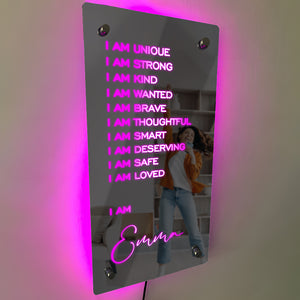 Personalized Affirmations Mirror Custom I Am Mirror Light Colorful Bedroom Lamp Gift
