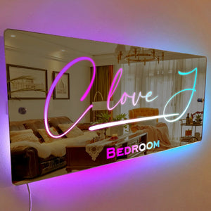 Personalised Name Mirror Sign Custom LED illuminated Light-Up Bedroom Sign Valentine's Gifts