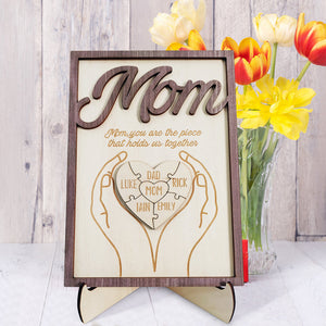 You Are the Piece That Holds Us Together Personalized Mom Puzzle Plaque Mom Puzzle Sign Mother's Day Gift - photomoonlamp