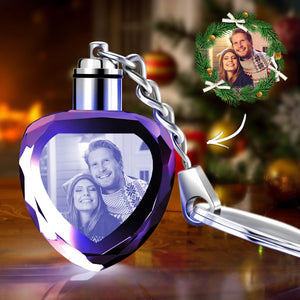 Christmas Gifts, Custom Crystal Heart Shape Photo Keychain