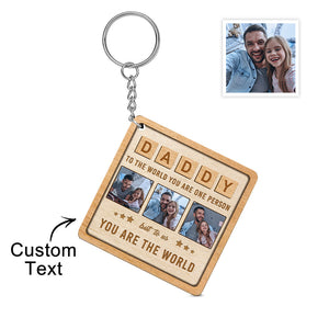 Custom DADDY Wood Keychain Personalized Photo Keychain Father's Day Gift - photomoonlamp