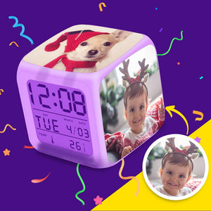Personalized Multiphoto Alarm Clock Home Decoration Multiphoto Colorful Lights