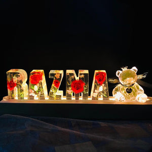 Personalized Dried Flowers Resin Letter White Bear Lamp