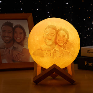 Custom Photo Engraved 3D Printing Moon Lamp, Creative Idea For Lover - Tap Three Colors