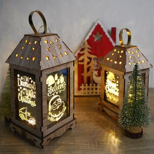 Wooden Christmas Decor LED Wind Lantern Creative Ornaments Portable Lantern