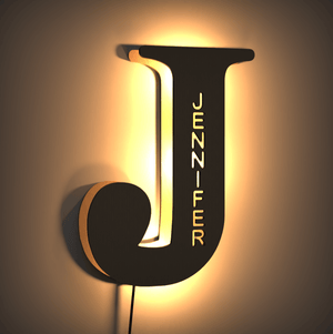 Letter J Custom Name Sign Lamp Wooden Billboard Night Light