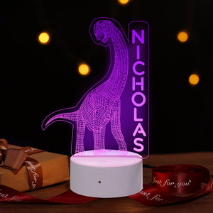 Personalized Dinosaur LED Night Light with Kid's Name - 3D Dinosaur Illusion Lamp 7 Colors Optical