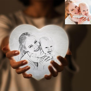 Anniversary Gifts 3D Printed Photo Heart Lamp Personalized Night Light Gifts for Her - Touch 3 Colors (12-15cm) for Mom