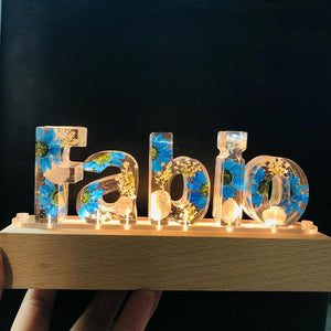 Personalized Dried Blue Flowers Night Light Lamp Decor Mothers' Day Gift